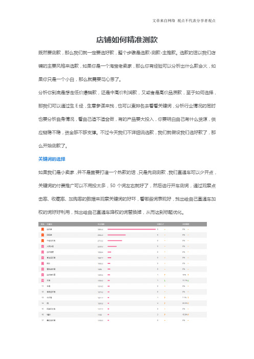 电商天猫淘宝运营 店铺如何精准测款