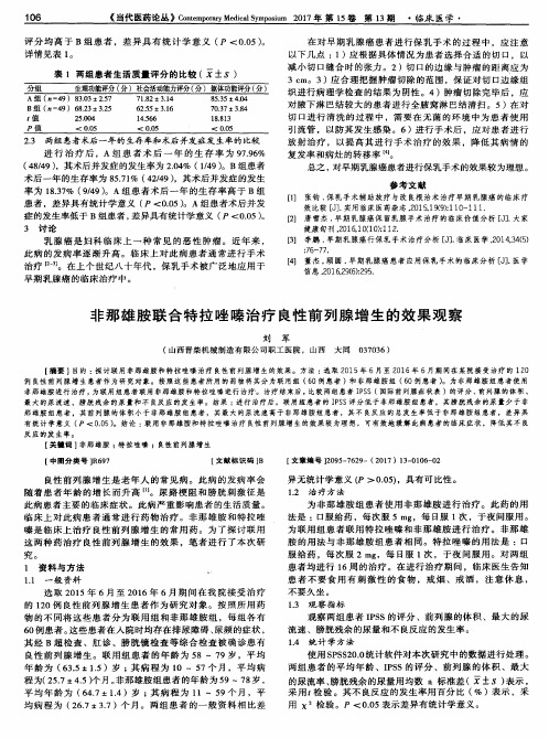 非那雄胺联合特拉唑嗪治疗良性前列腺增生的效果观察