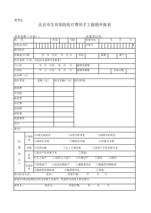 生育保险手工报销费用审批表