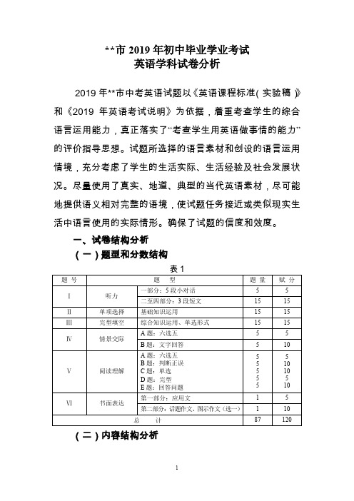 初中毕业学业考试英语学科试卷分析