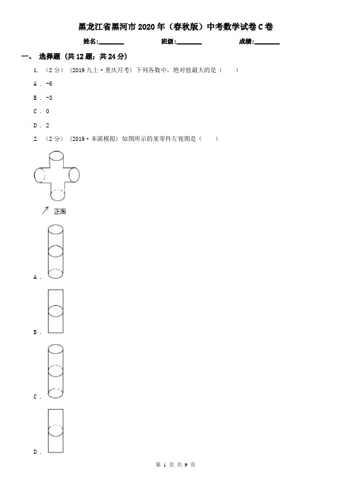 黑龙江省黑河市2020年(春秋版)中考数学试卷C卷