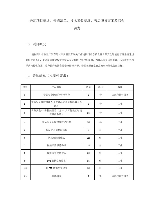 采购项目概述、采购清单、技术参数要求、售后服务方案及综合实力