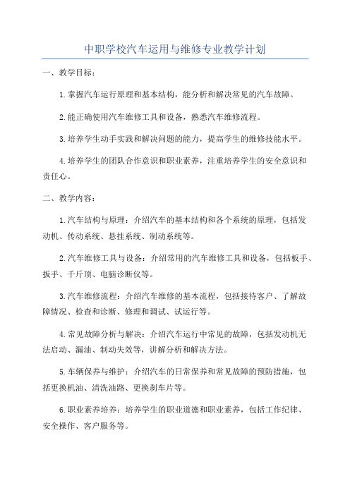 中职学校汽车运用与维修专业教学计划