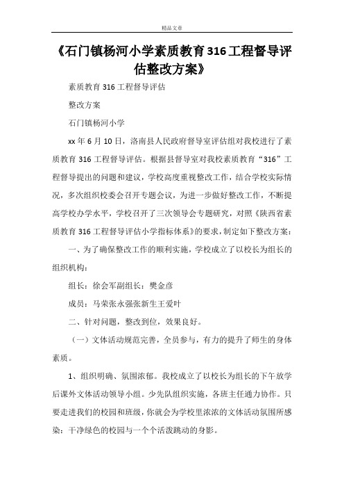 《石门镇杨河小学素质教育316工程督导评估整改方案》