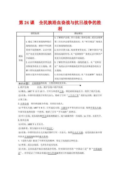 高中历史八中华民族的抗日战争和人民解放战争课全民族浴血奋战与抗日战争的胜利必修《中外