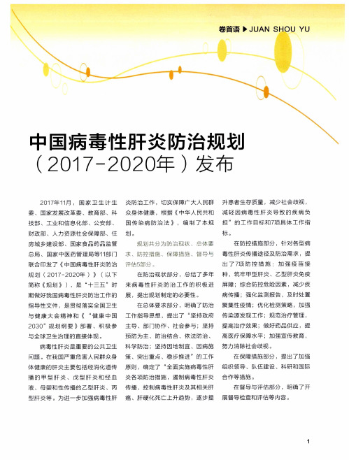 中国病毒性肝炎防治规划(2017-2020年)发布