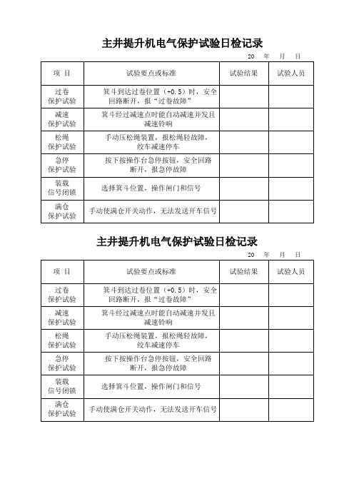 煤矿主副井提升机电气保护试验日周月检记录