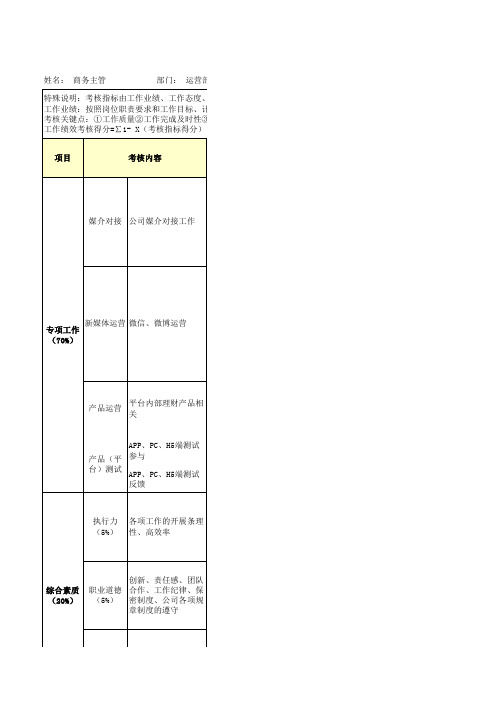 网络科技公司运营部绩效考核表