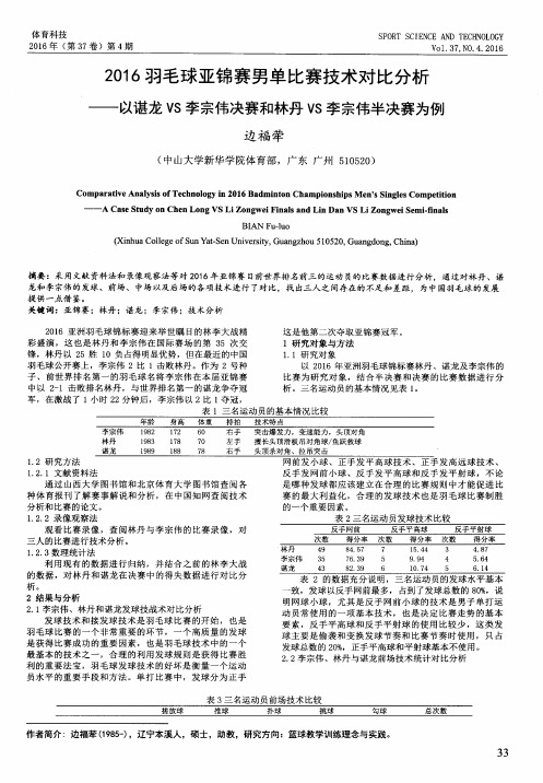 2016羽毛球亚锦赛男单比赛技术对比分析——以谌龙VS李宗伟决赛和林