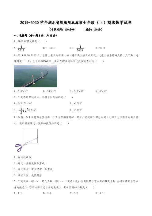 2019-2020学年湖北省恩施州恩施市七年级(上)期末数学试卷(含解析)