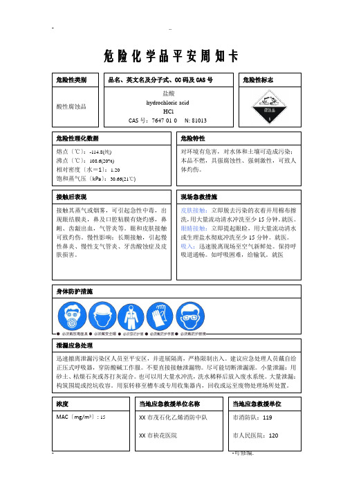 危险化学品安全周知卡