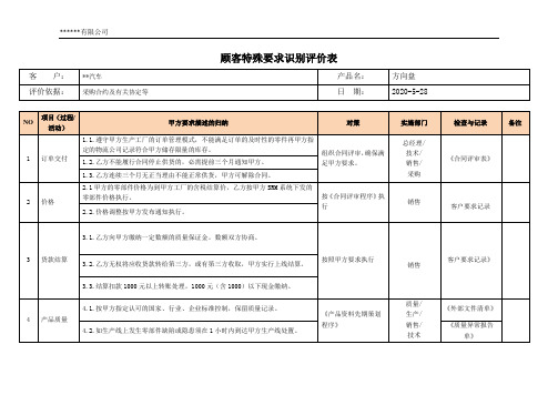 IATF16949顾客特殊要求识别评价表范本