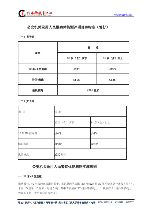 招警考试体能标准