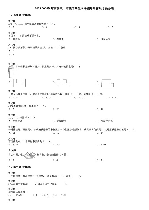 2023-2024学年部编版二年级下册数学暑假思维拓展卷提分版