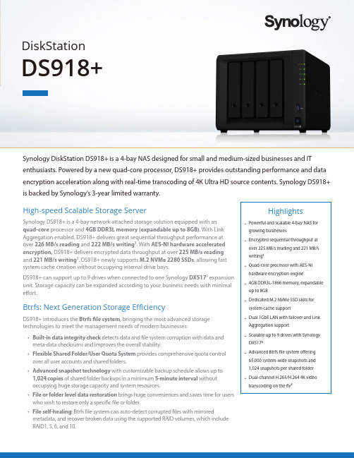 四槽Synology DiskStation DS918+ NAS说明书