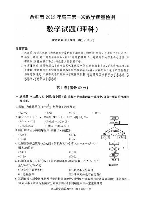 安徽省合肥市2019届高三第一次教学质量检测数学试题(理科)(PDF版)