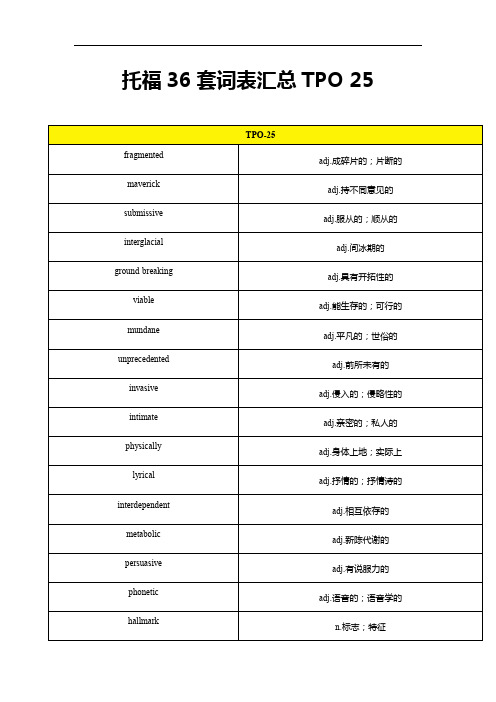 托福tpo听力高频词汇tpo 25