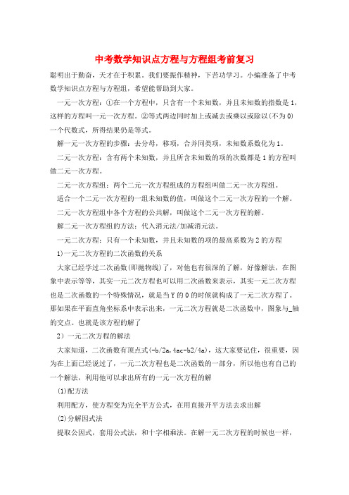 中考数学知识点方程与方程组考前复习  