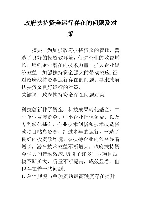 政府扶持资金运行存在的问题及对策