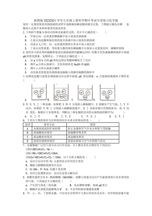 期中考试专项复习化学篇浙教版科学九年级上册