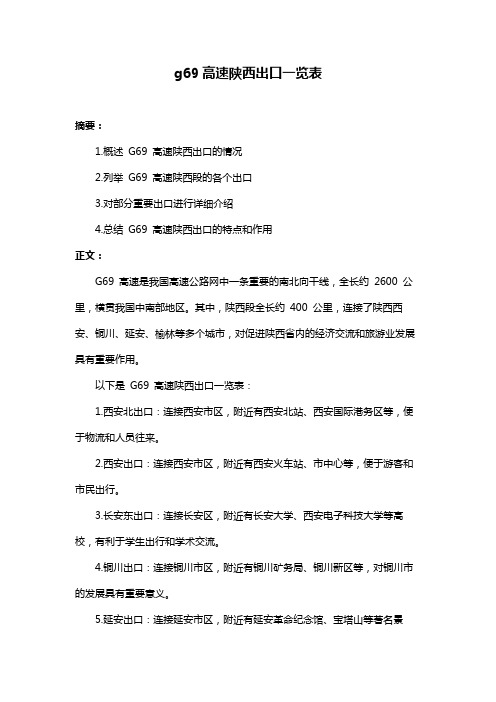 g69高速陕西出口一览表