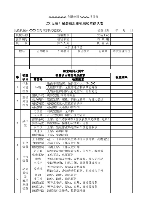 吊装前起重机械检查(适用于履带式起重机)