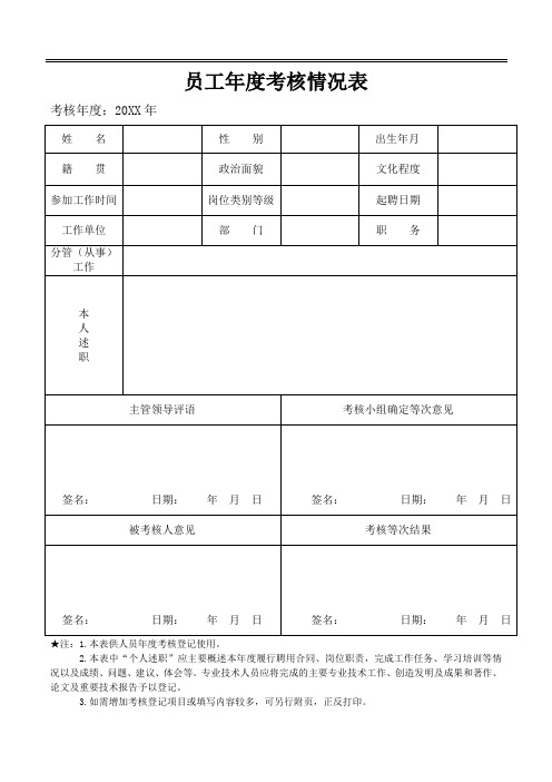 员工年度考核情况表docx