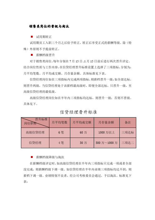 信贷经理(销售类岗位)晋级与淘汰