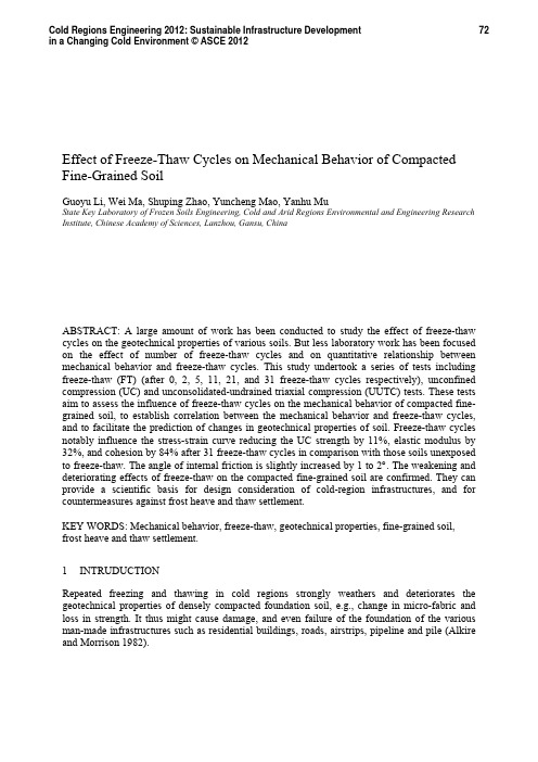 Effect of Freeze-Thaw Cycles on Mechanical Behavior of Compacted Fine-Grained Soil