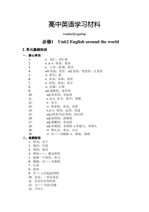 人教版高中英语必修一  Unit2 English around the world