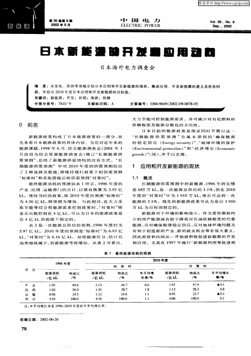 日本新能源的开发和应用动向