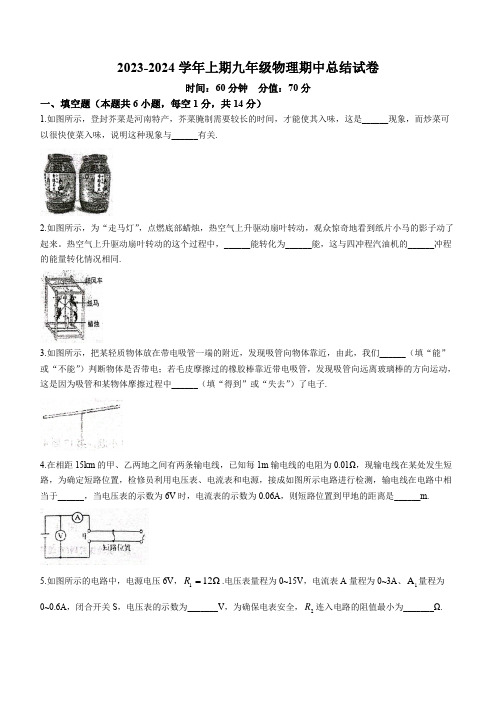 河南省郑州市金水区郑州市第十一初级中学2023-2024学年九年级上学期11月期中物理试题