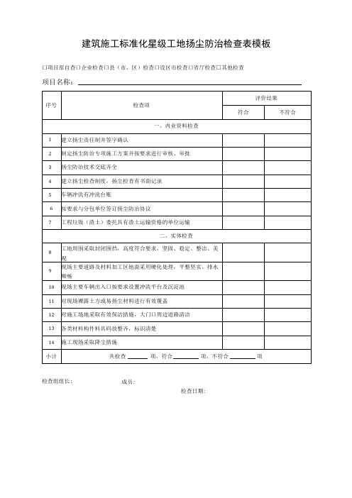 建筑施工标准化星级工地扬尘防治检查表模板