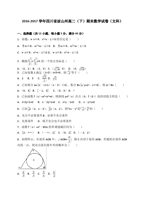 四川省凉山州2016-2017学年高二下学期期末检测数学文试题(WORD版)