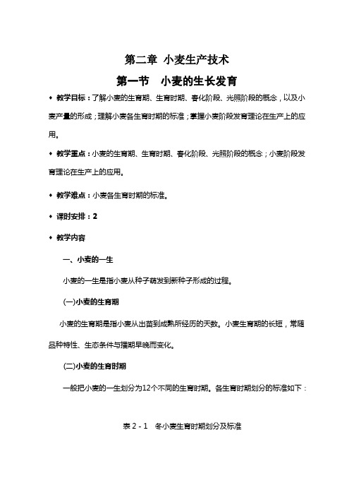 第二章 小麦生产技术 第一节小麦的生长发育