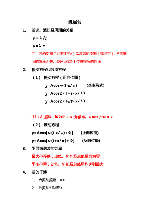 机械波波动光学重要公式及结论