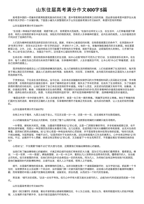 山东往届高考满分作文800字5篇