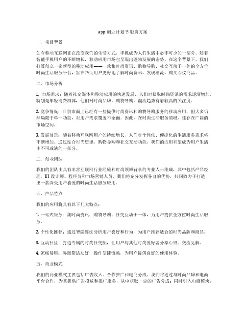 app创业计划书 融资方案