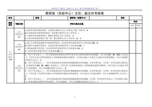 (某某单位)教研室(实验中心)主任、副主任考核指标体系(表)