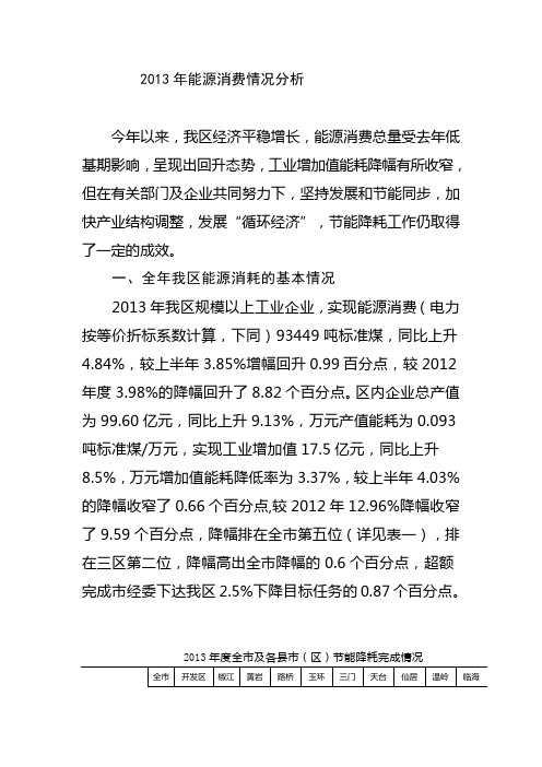 2013年能源消费情况分析