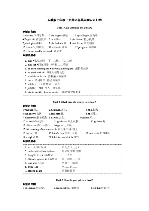 人教版七年级下册英语各单元知识点归纳