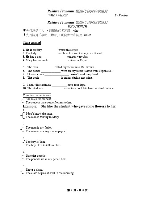 Relative Pronouns关系代名词基本练习