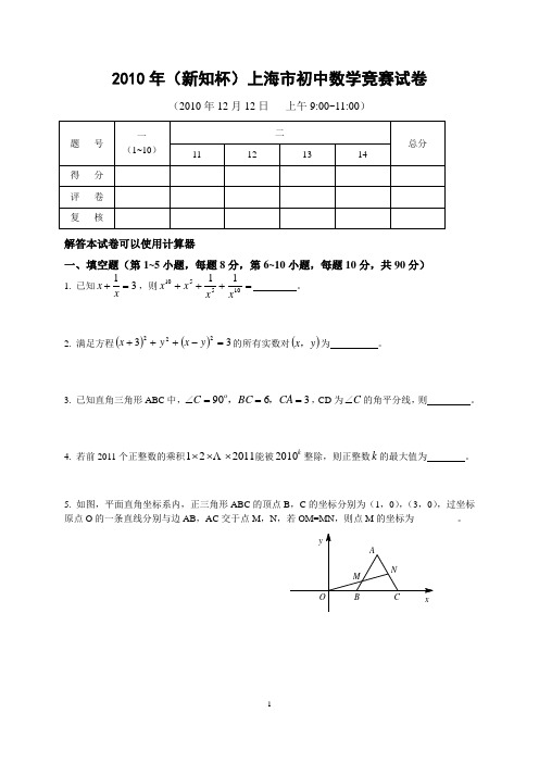 2010年(新知杯)上海市初中数学竞赛试卷