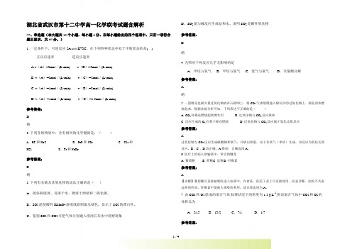 湖北省武汉市第十二中学高一化学联考试题含解析