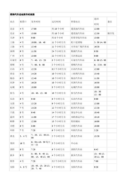 菏泽汽车总站班车时刻表