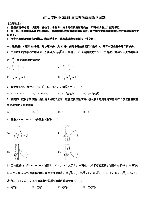 山西大学附中2025届高考仿真卷数学试题含解析