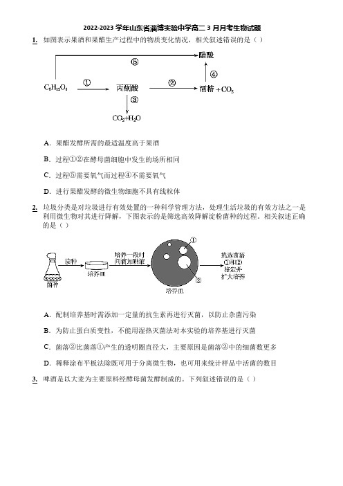 2022-2023学年山东省淄博实验中学高二3月月考生物试题