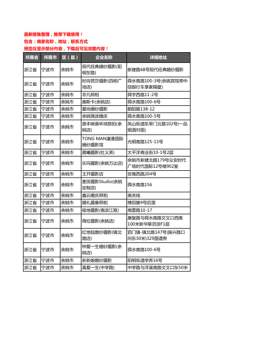 新版浙江省宁波市余姚市婚纱摄影企业公司商家户名录单联系方式地址大全20家