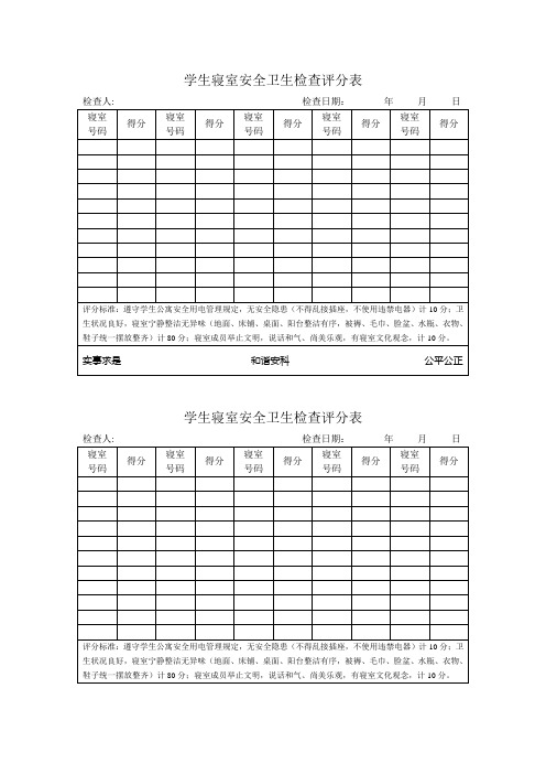 学生寝室安全卫生检查评分表