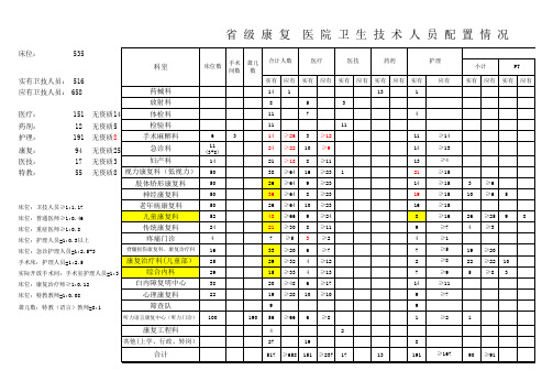 某省级康复医院人员构成与配置情况表